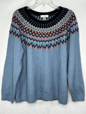 CJ Banks Light Blue Fair Isle Yoke Sweater Sz 3X